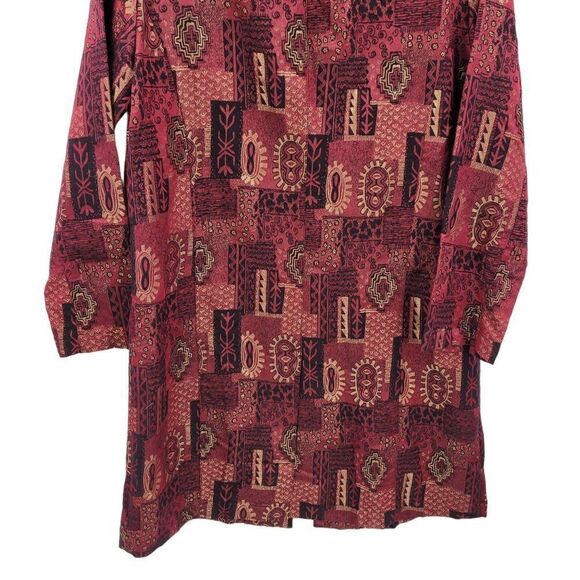 Vintage 80's Chico's Blazer Silk Duster Fashion Trench Red Metallic Print Size 1 - Picture 9 of 12